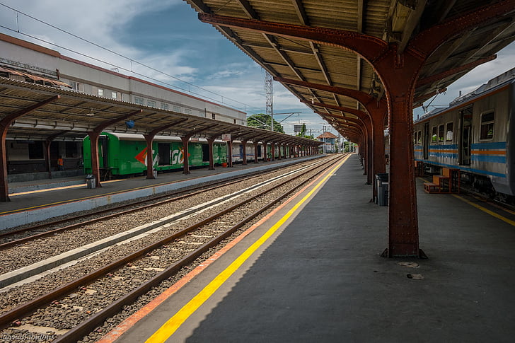station, trein, hemel, spoorweg track, vervoer, Railroad station platform, reizen