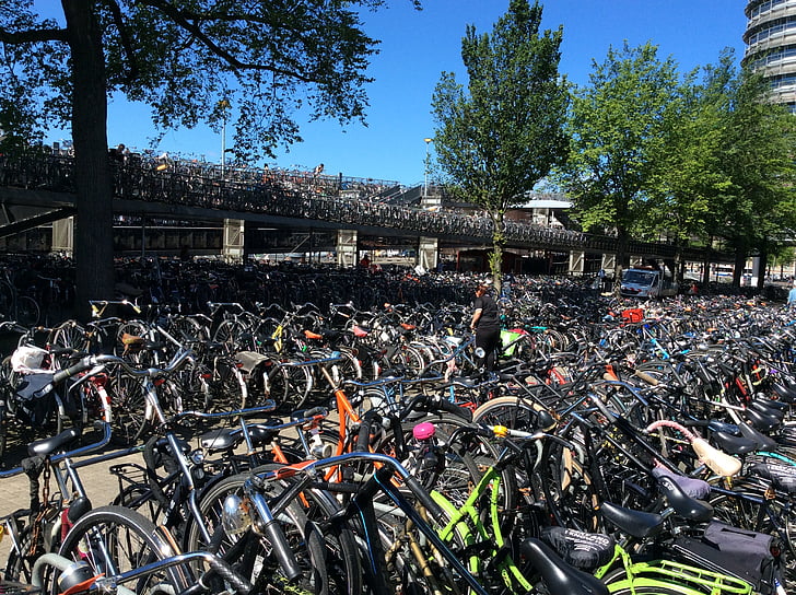sykler, Bike park sted, sykkelgarasje, Holland, Nederland, Amsterdam, sykkel