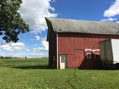 old barn, red barn, sky, clouds, old, red, barn