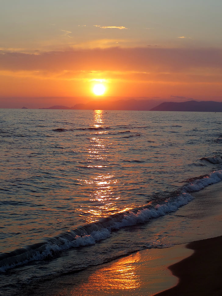 Pantai, Mar, matahari terbenam, Sol, senja, Beira mar, Italia