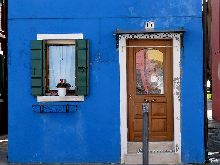 farebné domy, staré domy, Ulica, modrá, Windows, farby, Benátky