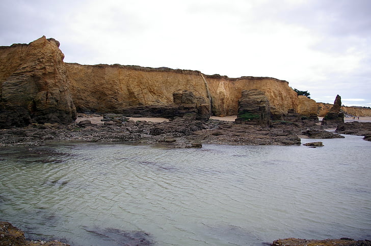 more, Brittany, stijena, pijesak, vode, strani, oceana
