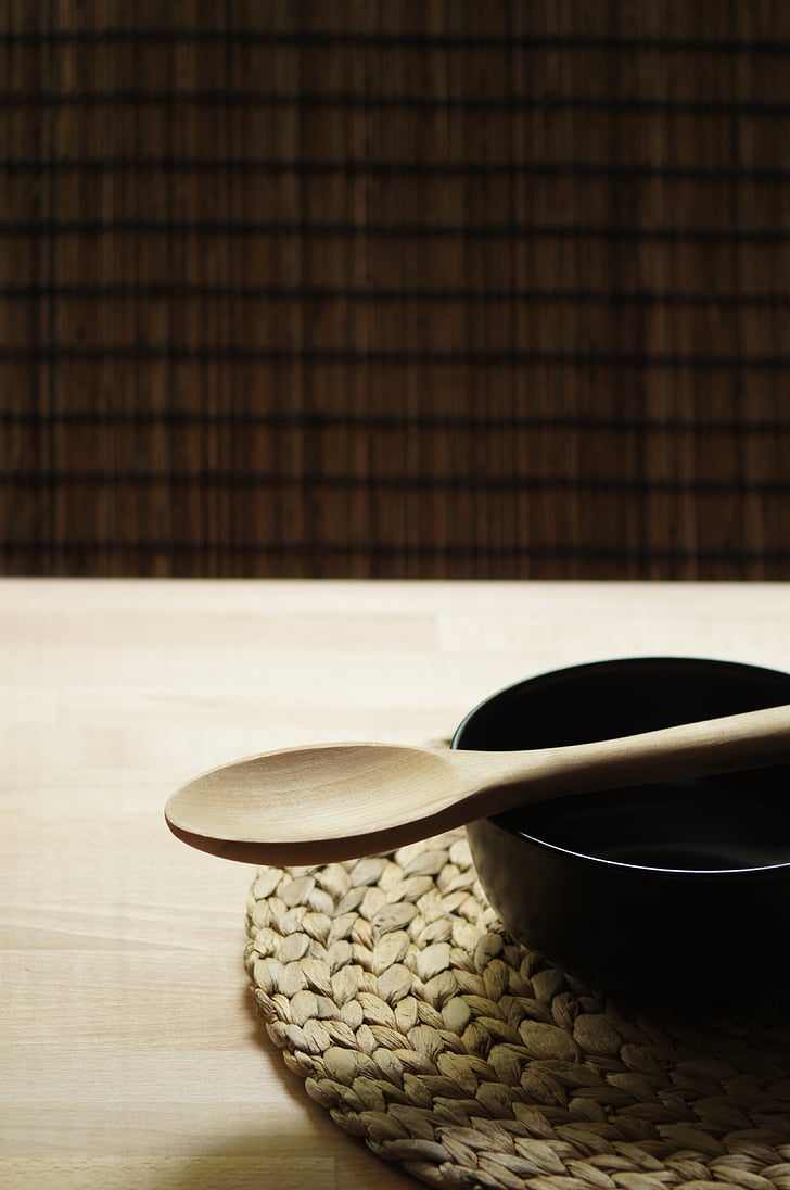 the bowl, board, the background, wood, spoon, texture, old