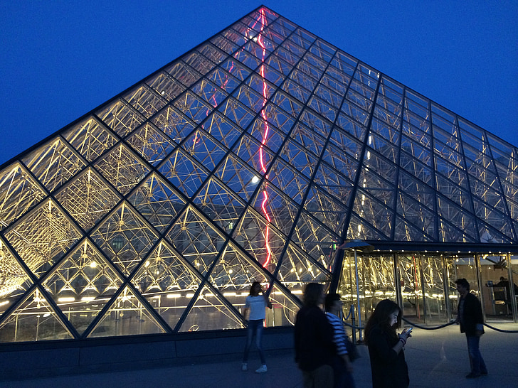 Pyramid, Musée du Louvre, Paris, France, architecture, Glas, Arts