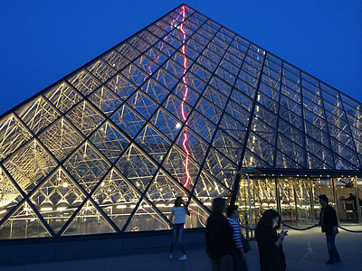 piramide, Louvre, Parijs, Frankrijk, het platform, glas, kunst
