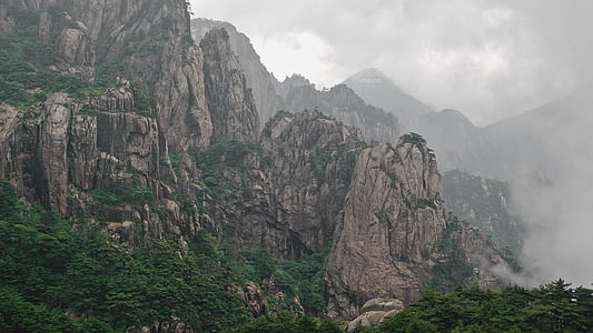 Trung Quốc, dãy núi, vách đá, rừng, sương mù, đá, Thiên nhiên