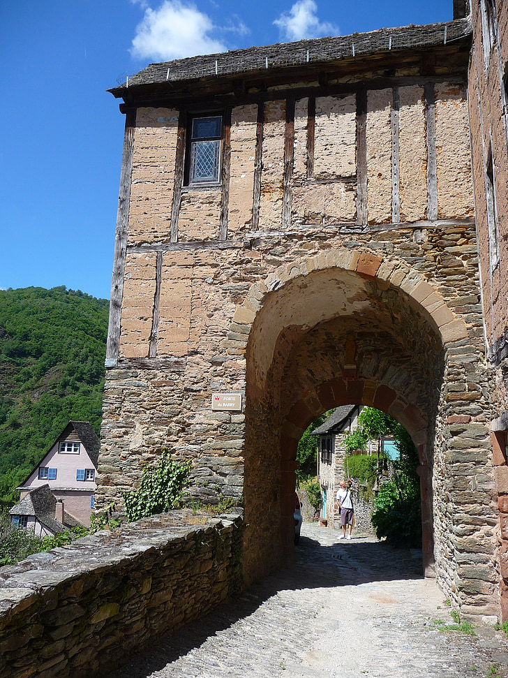 Dorf, Conques, mittelalterliche, Frankreich