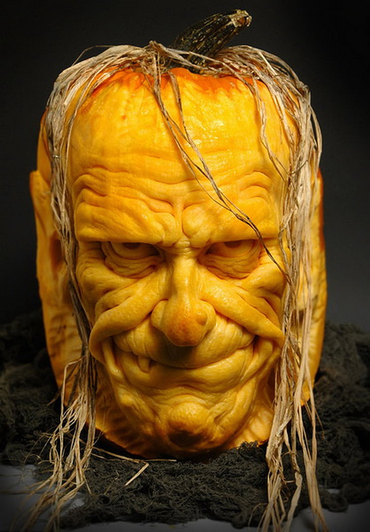 sculpted, pumpkin, halloween, spooky, horror