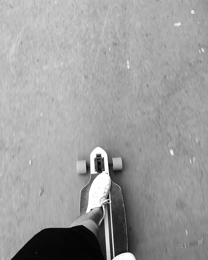 Longboard, veien, sko, ri, skateboard