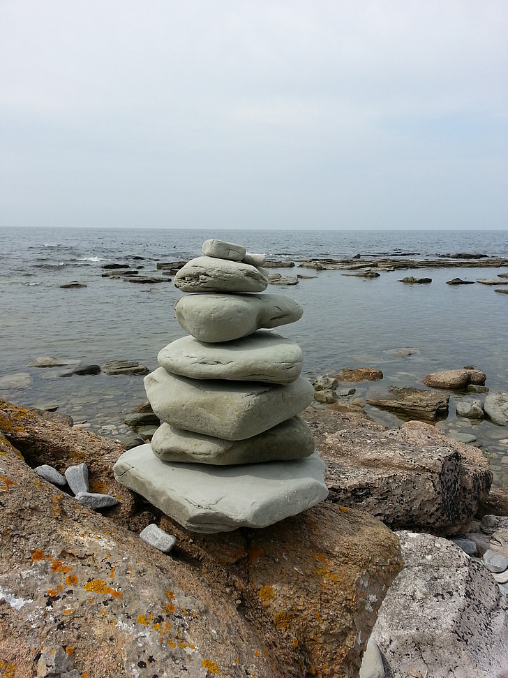Gotland, hoburgen, đá sa thạch, Pebble beach, cảnh quan, biển ngăn xếp, nước