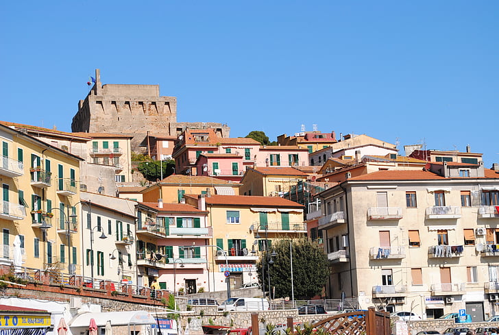 Porto Sant stefano, ciutat portuària, Itàlia, Sud, cel, blau, cases