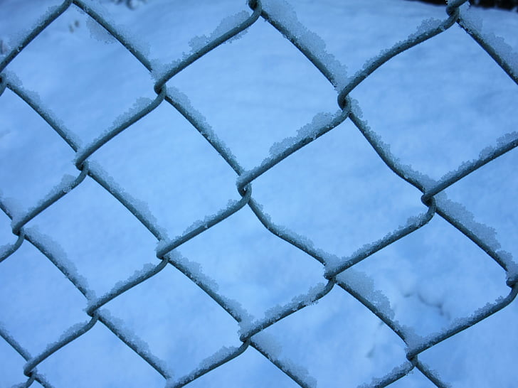 проволочная сетка, забор, кристаллы снега, Новая Зеландия, Зима, квадраты