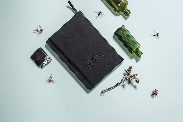 black, book, paper, notebook, stationary, journal, high angle view