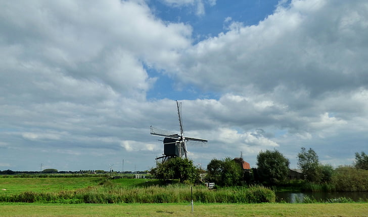 Mill, skyer, luft, landskab, Holland
