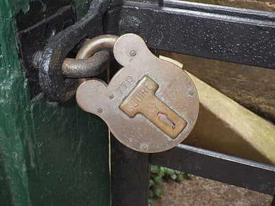 kunci, Gembok, keamanan, ditutup, Catatan, logam, pintu