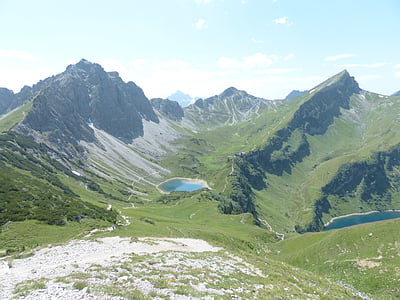 toppen av pooler, sten kar tip, röd spets, pool, vilsalpsee, sjön, Bergsee