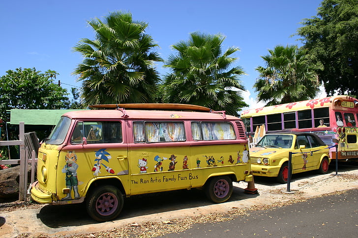 Buss, Hawaii, pop, konst, målade, VW, Volkswagen