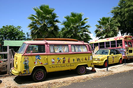 ônibus, Havaí, pop, arte, pintado, VW, Volkswagen
