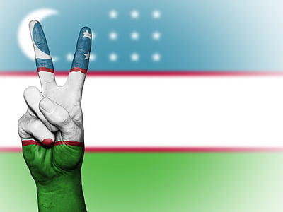 Oezbekistan, vrede, hand, natie, achtergrond, banner, kleuren