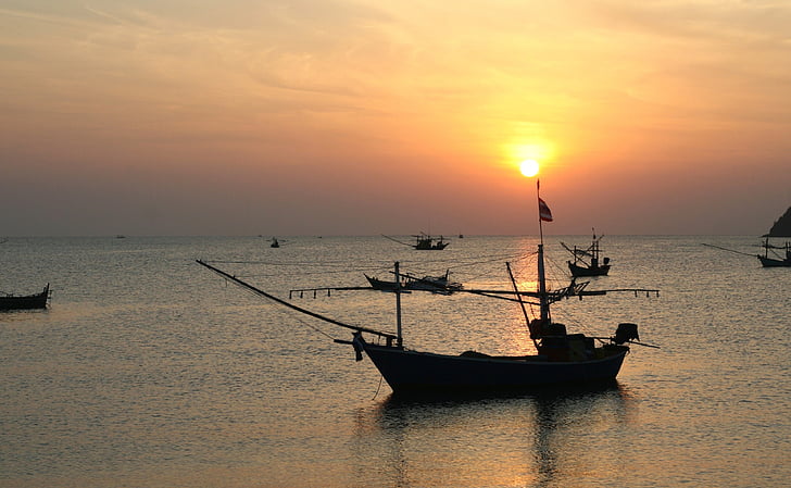 Thailand, nelayan, perahu, Nostalgia warna, Siam, perahu nelayan, matahari terbit