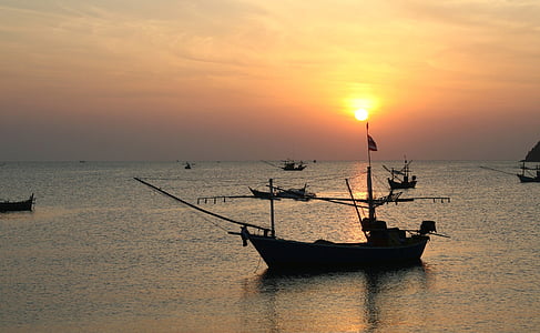 Thaiföld, Halász, csónak, nosztalgikus szín, Siam, horgászcsónak, Napkelte