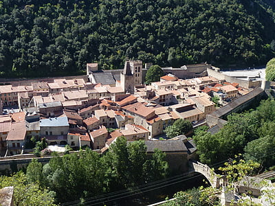 město, vesnice, staré, kamenné domy, Provence, Francie, Středomořská