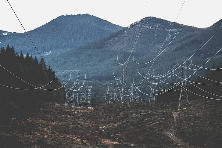 mountain, outdoors, power lines, wires