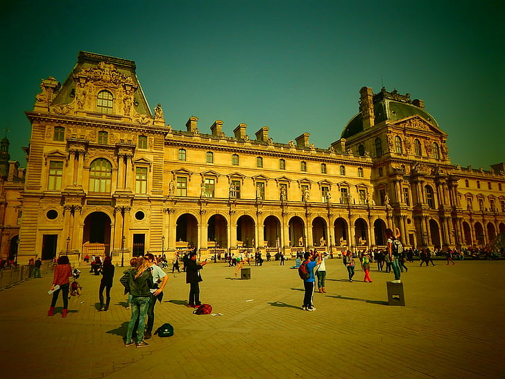 Louvre, Paříž, budova, Francie, staré město, Architektura, známé místo