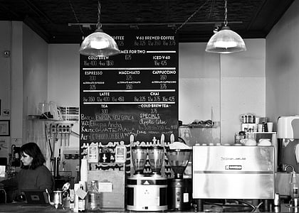 gray, scale, photo, cafe, business, establishments, shops