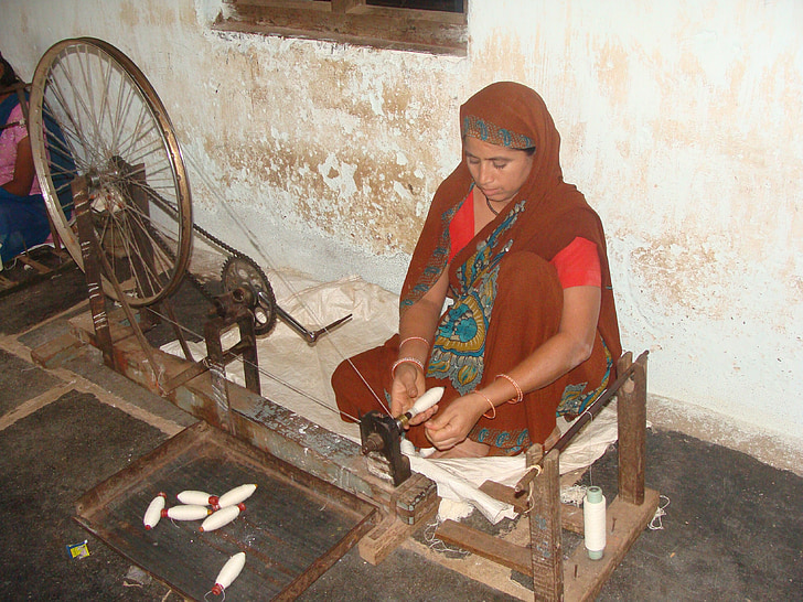 Khadi, grof doek, garag, India, weven, garen maken, dorp industrie