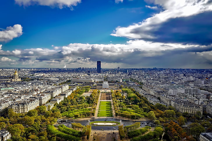 Παρίσι, Γαλλία, πόλη, αστική, ουρανός, σύννεφα, σημεία ενδιαφέροντος