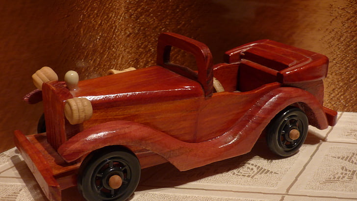 carro, de madeira, modelo, decoração, veículo de terra, transporte, vermelho