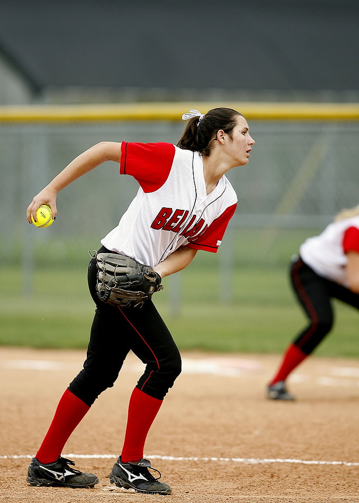softball, pitcher, girl, game, field, competition, player