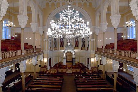 St Petersburg Russland, Synagoge, Kronleuchter, Innenraum