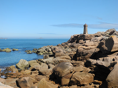 Bretagne-i, tengerpart, világítótorony, rock, tenger