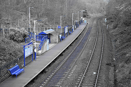blauw, trein, station, lichteffect, het platform, Engeland, baan