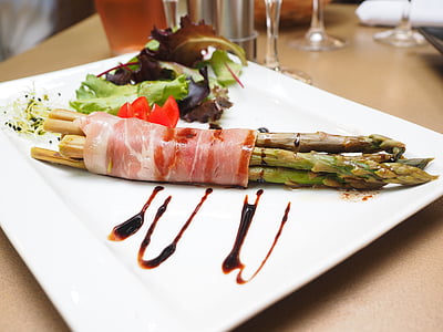 asparges, salat, tomat, forret, gourmet, ernæring, mad
