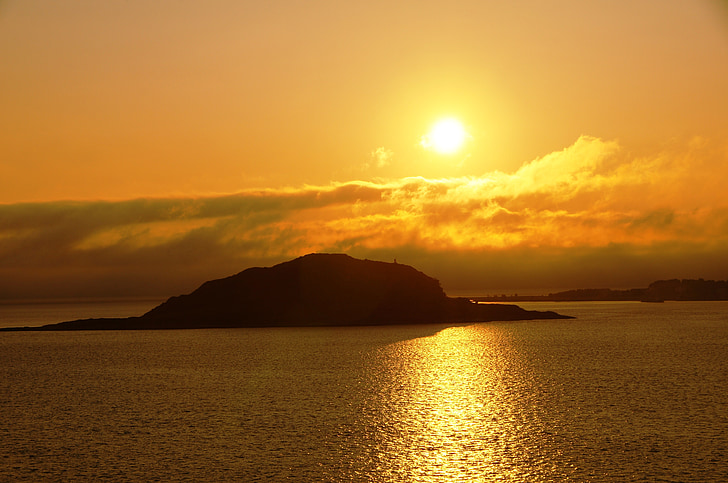 solnedgang, Norge, abendstimmung, vann, øya, gylden, Golden time