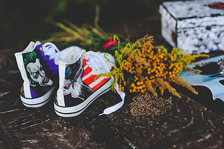 sneakers, målade, Toppen, ovanlig, vit, skor, blommor