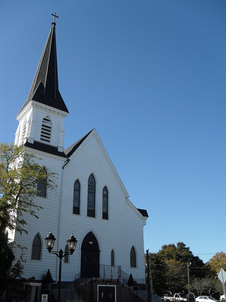 Église, blanc, New england, steeple, architecture, Dieu, christianisme