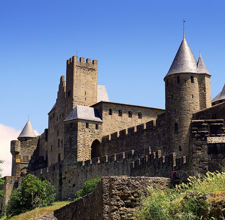 Zamek, średniowieczny, Carcassonne, Twierdza, Średniowiecze, Architektura, Francja