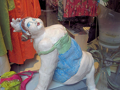 Senhora de pesados, escultura de argila, vitrine de loja, Roma, gordura