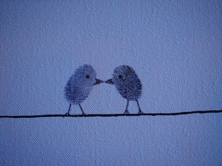 thumbprint, fingerprint, birds, love, pair, lovers, backgrounds