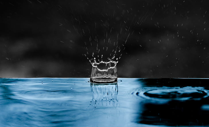 goccia di pioggia, impatto, acqua, blu, Splash, liquido, energia