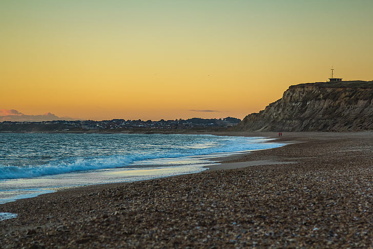 hengistbury hlava, Dorset, pláž, přímořská krajina, oceán