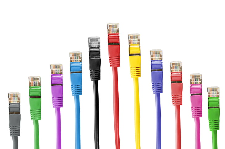 assortit, color, cables, cables de xarxa, cable de parcel·la, RJ, RJ45