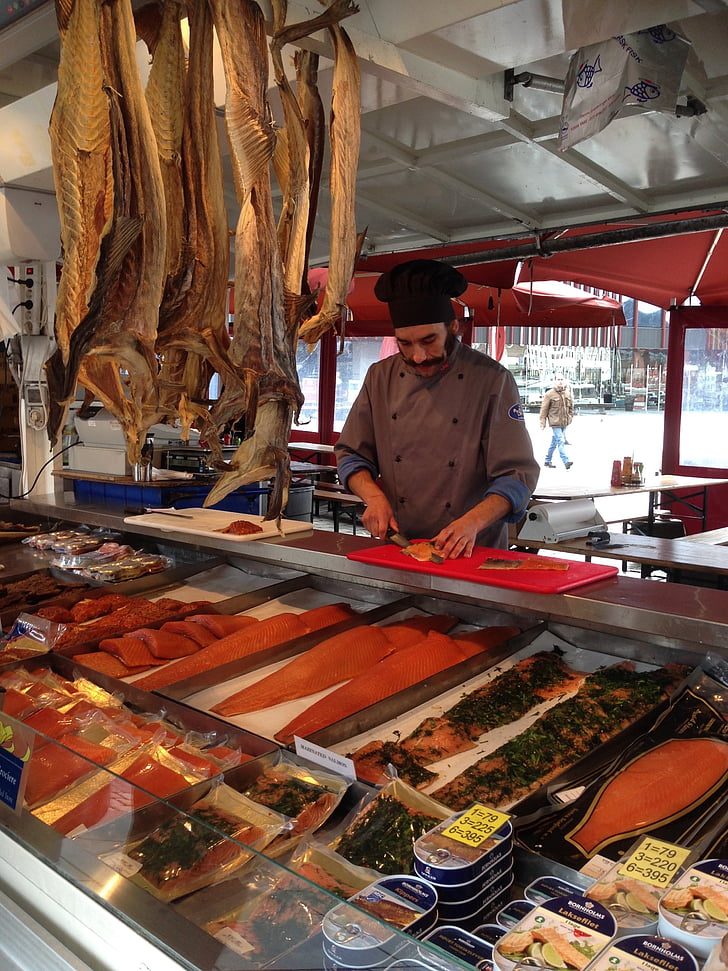 pesce essiccato, mercato, salmone