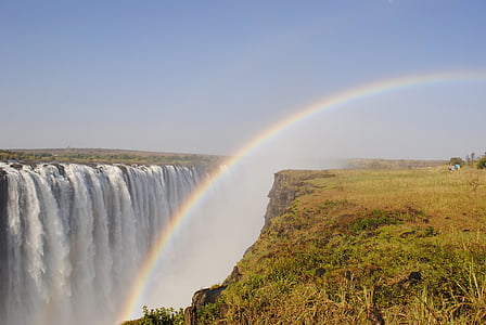 Victoria falls, ūdenskritums, Zambezi, Āfrika, Zimbabve, Viktorija gadījumā, varavīksne