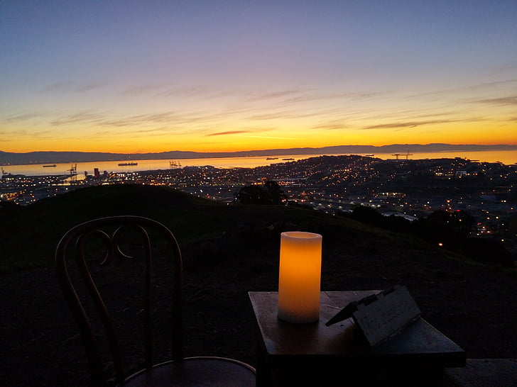 sunrise, bay, water, blue, scenic, san francisco bay, table for two