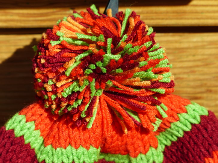 cap, bobble, colorful, orange, cheerful, warm, knitted